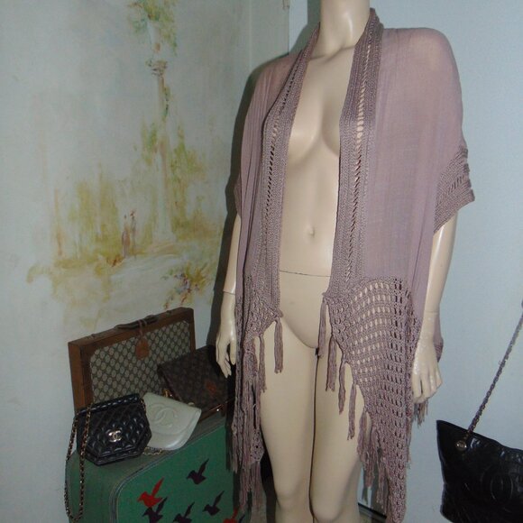 Miracle Women's Knit Open Cardigan size S/M mauve boho crochet fringe cotton USA - Picture 10 of 13